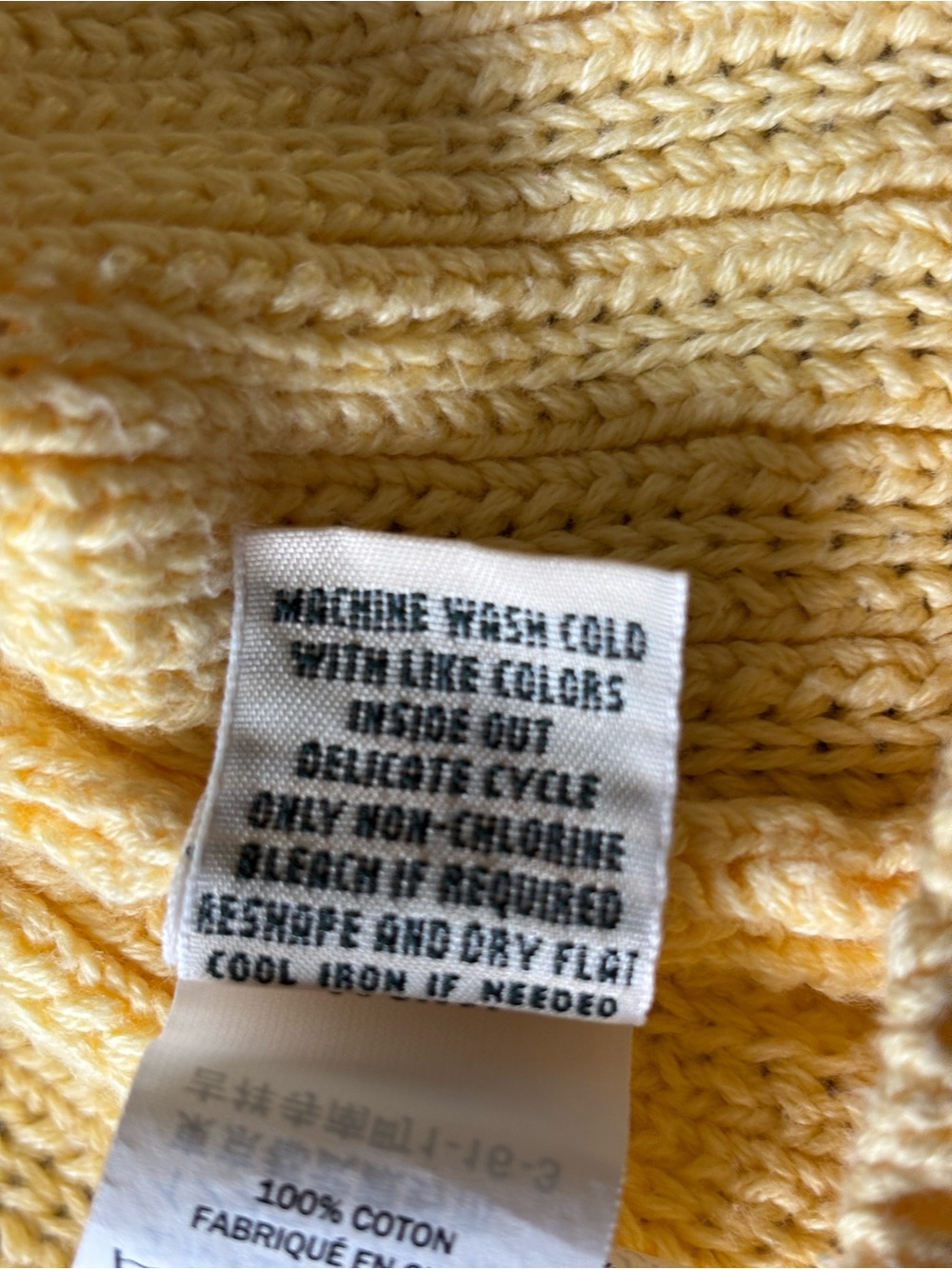 L.L. Bean Cotton Open Front Cardigan XL Butter Yellow Chunky Knit Cottagecore - Picture 6 of 8